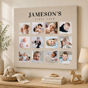 Moderne baby eerste jaar aandenken foto kalender canvas afdruk