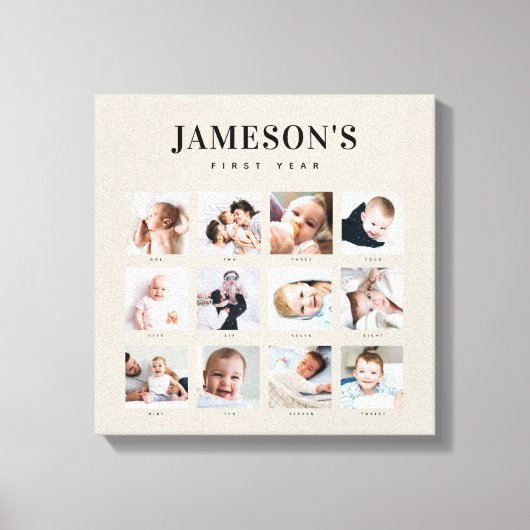 Moderne baby eerste jaar herinneringskalender met canvas afdruk (Voorkant)