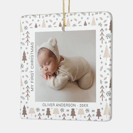 Moderne Baby Eerste Kerstdag Keramisch Ornament (Links)