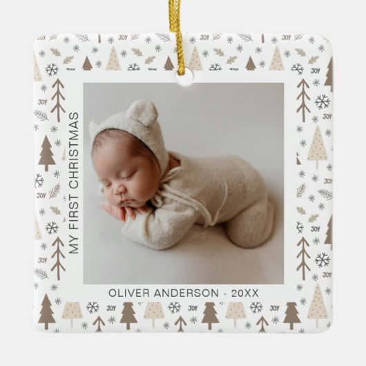 Moderne Baby Eerste Kerstdag Keramisch Ornament (Voorkant)