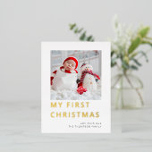 Moderne Baby eerste kerstfoto Echte Folie Feestdagen Briefkaart (Staand Voorkant)