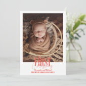 Moderne Baby Eerste Kerstmis Aangepaste Foto Feestdagenkaart (Staand voorkant)