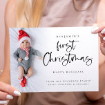 Moderne Baby Eerste Kerstmis - Aangepaste fotokaar Feestdagenkaart<br><div class="desc">Moderne Baby Eerste Kerstmis Aangepaste Fotokaart. Digitaal verkrijgbaar en gedrukt. Heerlijk om de eerste kerst van je baby te vieren. Een speels setscript voor Eerste Kerstmis en de rest van de tekst is gemakkelijk te personaliseren. Vervang de voorbeeldfoto door uw eigen foto. Een laag met verloopbedekking bevindt zich boven op...</div>