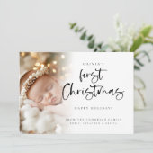Moderne Baby Eerste Kerstmis - Aangepaste fotokaar Feestdagenkaart (Staand voorkant)