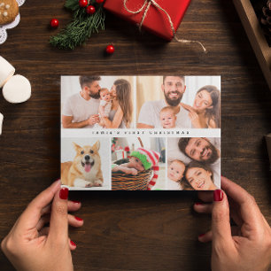 Moderne Baby Eerste Kerstmis Custom Fotocollage Feestdagenkaart