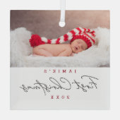 Moderne Baby Eerste Kerstmis Custom Glas Ornament (Achterkant)