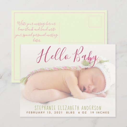 Moderne Baby Foto Aankondiging Briefkaart (Voorkant / Achterkant)