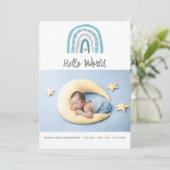 Moderne Baby foto blauwe regenbooggeboorte Aankondiging (Staand voorkant)