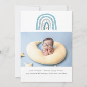 Moderne Baby foto blauwe regenbooggeboorte Aankondiging (Achterkant)