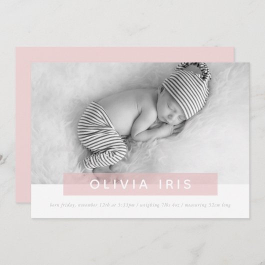 MODERNE BABY FOTO eenvoudige lief roze paneel over Aankondiging (Voorkant / Achterkant)