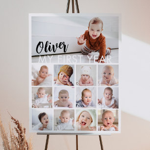 Moderne Baby Foto Eerste Jaar Mijlpaal Teken Poster
