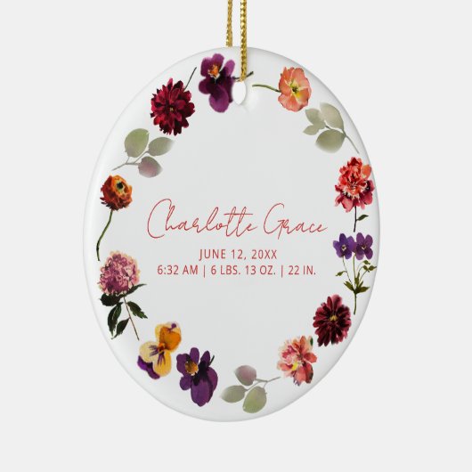 Moderne Baby Foto Geboorte Statistieken Boho Rusti Keramisch Ornament (Rechts)