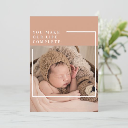 Moderne Baby foto | Je maakt mijn leven compleet m Feestdagenkaart (Staand voorkant)