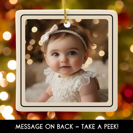 Moderne Baby Foto Kerst Champagne Gouden Script Keramisch Ornament
