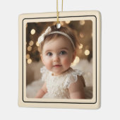 Moderne Baby Foto Kerst Champagne Gouden Script Keramisch Ornament (Links)