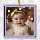 Moderne Baby Foto Kerst Paarse Script Naam Keramisch Ornament