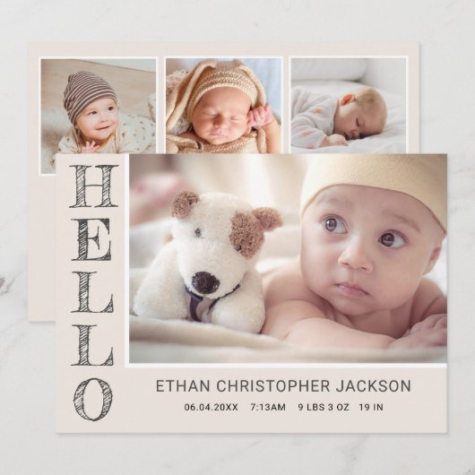 Moderne Baby-foto Moderne geboorteaankondiging Aankondiging (Voorkant / Achterkant)