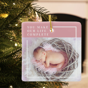 Moderne Baby foto Roze en wit Citaat Keramisch Ornament