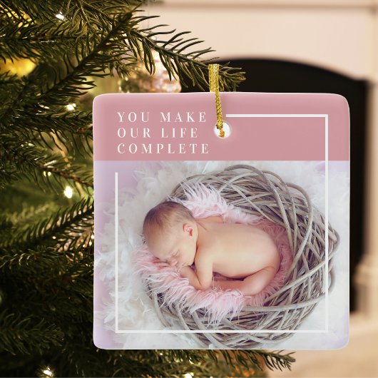 Moderne Baby foto | Roze en wit | Citaat Keramisch Ornament