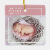 Moderne Baby foto | Roze en wit | Citaat Keramisch Ornament (Voorkant)
