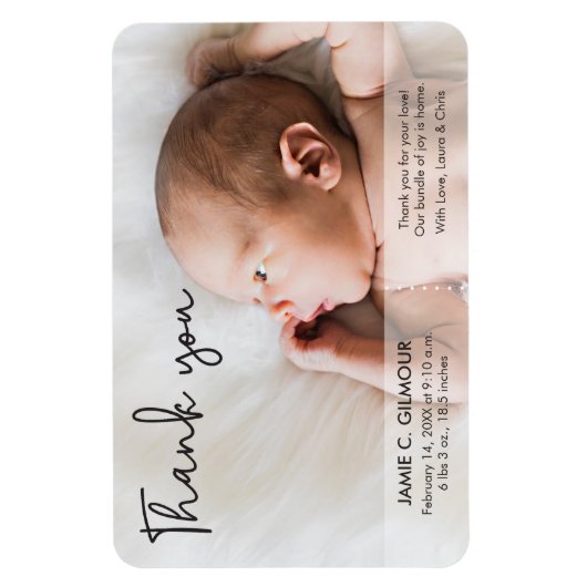 Moderne Baby Foto van script: Dank u Magneet (Verticaal)