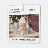 Moderne Baby foto voor eerste Kerstmis Keramisch Ornament (Links)