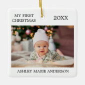Moderne Baby foto voor eerste Kerstmis Keramisch Ornament (Voorkant)