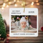 Moderne Baby foto voor eerste Kerstmis Keramisch Ornament<br><div class="desc">Modern Elegant Mijn eerste kerstversiering - Baby foto op voor en achter</div>