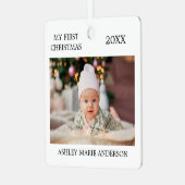 Moderne Baby foto voor eerste Kerstmis Metalen Ornament (Voorkant links)