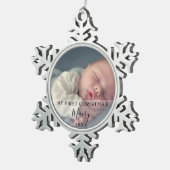 Moderne Baby Foto voor eerste kerstmis Tin Sneeuwvlok Ornament (Rechts)