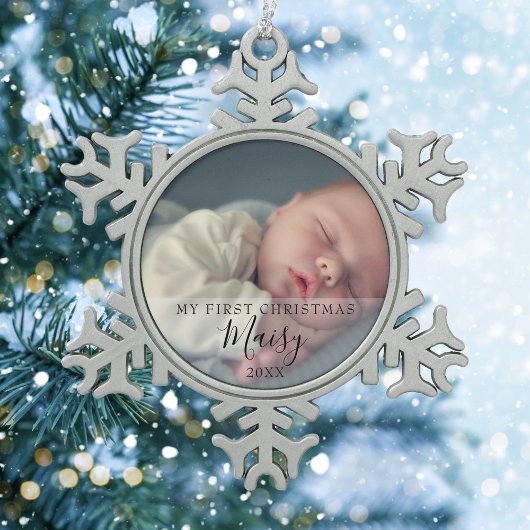 Moderne Baby Foto voor eerste kerstmis Tin Sneeuwvlok Ornament