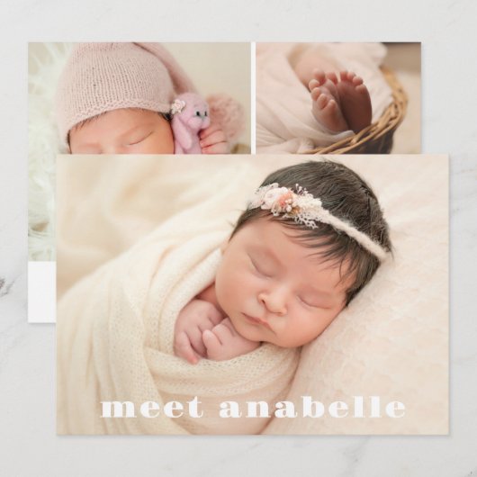 Moderne Baby fotocollage Geslacht Neutraal Geboort Aankondiging (Voorkant / Achterkant)