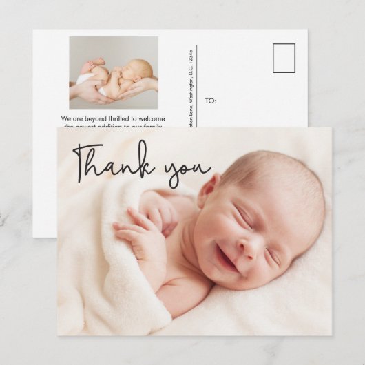 Moderne Baby Foto's dank je geboorteaankondiging Aankondigingskaart (Voorkant / Achterkant)