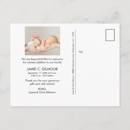 Moderne Baby Foto's dank je geboorteaankondiging Aankondigingskaart (Achterkant)