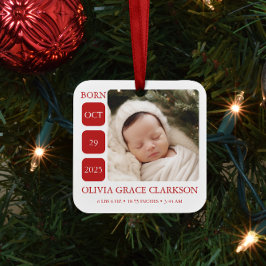 Moderne Baby Geboorte Statistieken Foto Kerst Orna Metalen Ornament