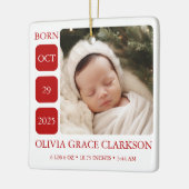 Moderne Baby Geboorte Stats Foto Kerst Ornament (Links)