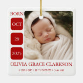 Moderne Baby Geboorte Stats Foto Kerst Ornament (Achterkant)