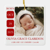 Moderne Baby Geboorte Stats Foto Kerst Ornament (Voorkant)