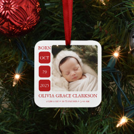 Moderne Baby Geboorte Stats Foto Kerst Ornament