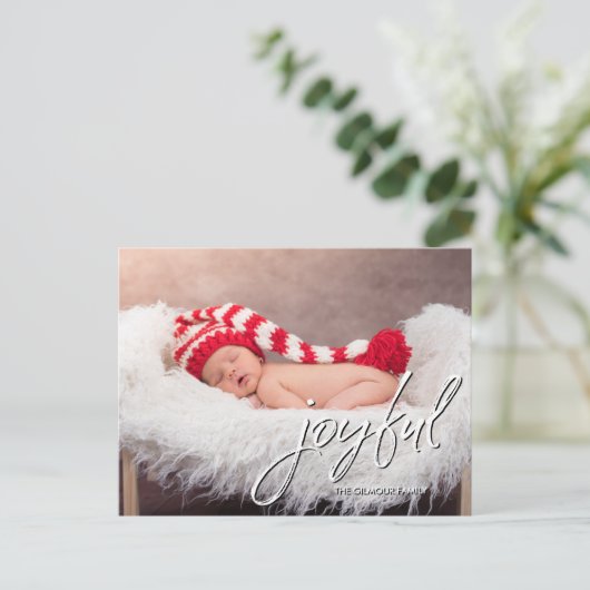 Moderne Baby geboorteaankondiging Vrolijk script Briefkaart (Staand voorkant)