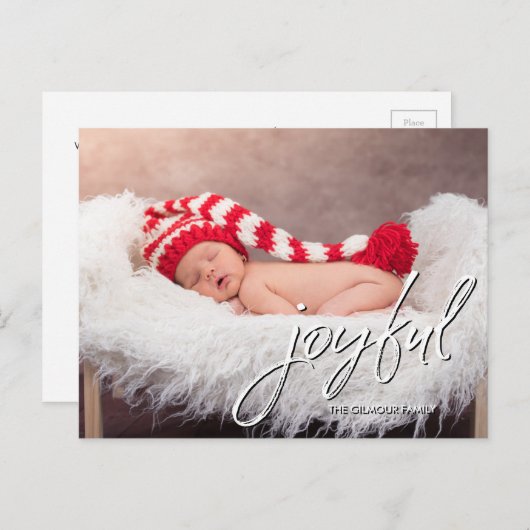 Moderne Baby geboorteaankondiging Vrolijk script Briefkaart (Voorkant / Achterkant)