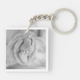 Moderne Baby Geboorteaankondiging Zwart Wit FOTO Sleutelhanger