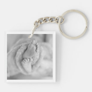Moderne Baby Geboorteaankondiging Zwart Wit FOTO Sleutelhanger