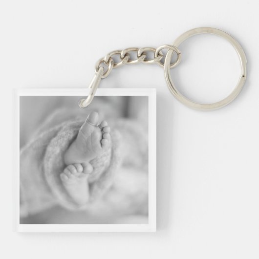 Moderne Baby Geboorteaankondiging Zwart Wit FOTO Sleutelhanger (Achterkant)
