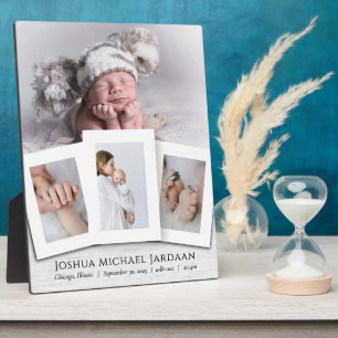 Moderne Baby Geboortestatistieken Vier Fotocollage Fotoplaat