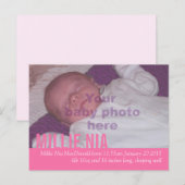 Moderne baby girl roze foto aankondiging briefkaar (Voorkant / Achterkant)