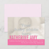 Moderne baby girl roze foto aankondiging briefkaar (Voorkant / Achterkant)