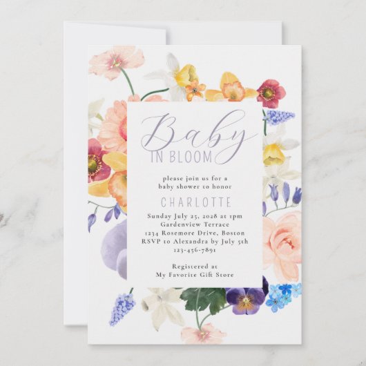Moderne Baby in bloei helder bloemig Baby shower Kaart (Voorkant)
