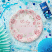 Moderne Baby in Bloom Floral roze meisje Baby show Papieren Bordje (Feest)