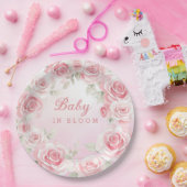 Moderne Baby in Bloom Floral roze meisje Baby show Papieren Bordje (Feest)